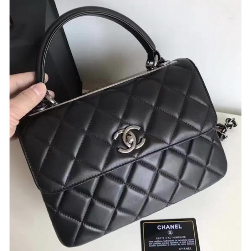 Chanel Classic Top Flap Bag Schwarz Original Schafsleder A92236 Silber