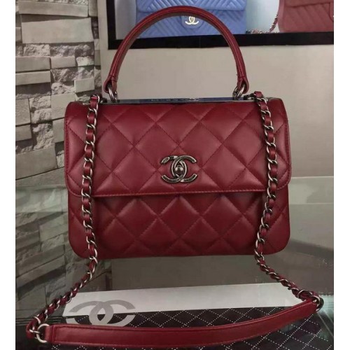 Chanel Classic Top Flap Bag Burgund Original Leder A98079 Silber
