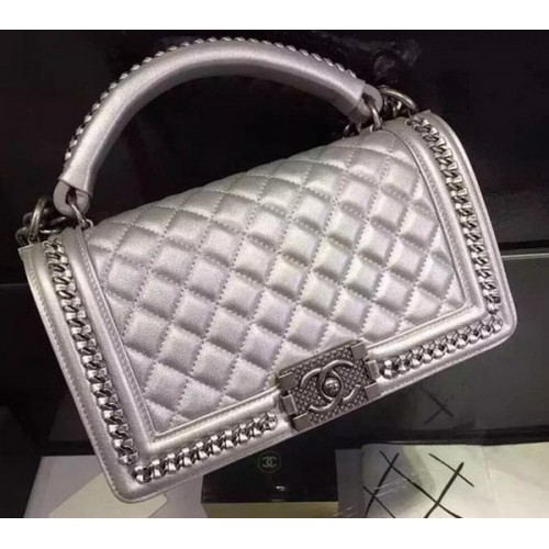 Chanel Classic Top Flap Bag Original Leder A90095 Silber