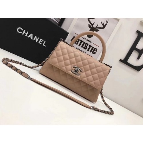 Chanel Classic Top Handle Bag Aprikose Original Leder A92991 Silber