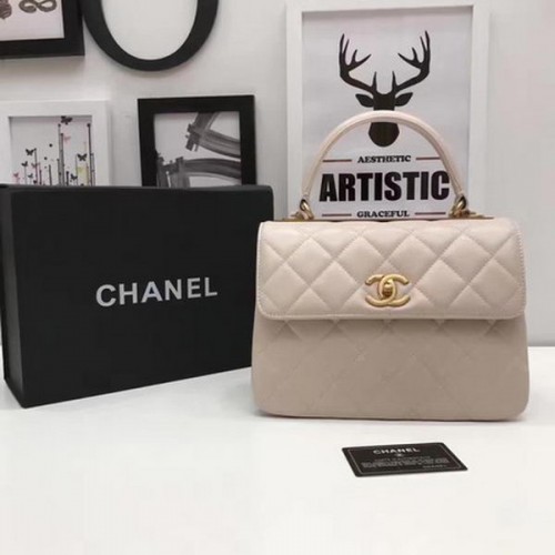 Chanel Classic Top Handle Bag Aprikose Schafsleder A92991 Gold