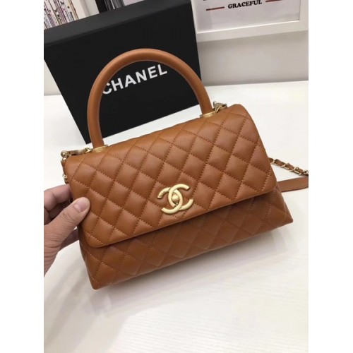 Chanel Classic Top Handle Bag Braun Original Leder A92991 Gold