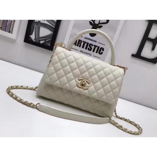 Chanel Classic Top Handle Bag OffWhite Schafsleder A92991 Gold