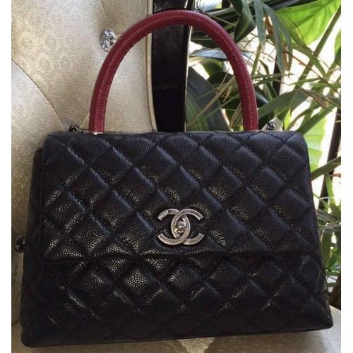Chanel Classic Top Handle Bag Original Cannage Muster A95169 Schwarz & Rot