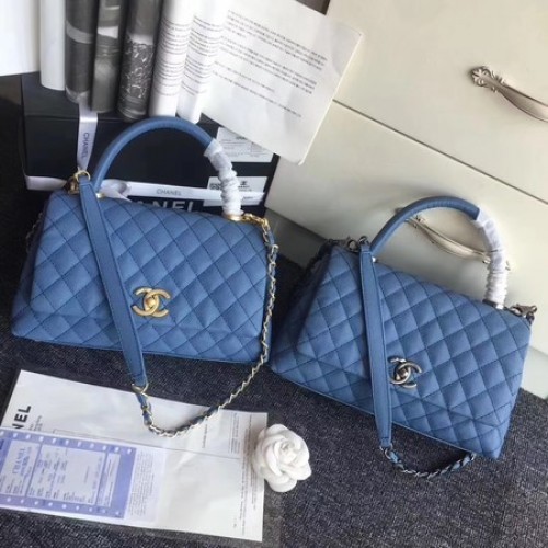 Chanel Classic Top Handle Bag Original Cannage Muster A96901 Blau