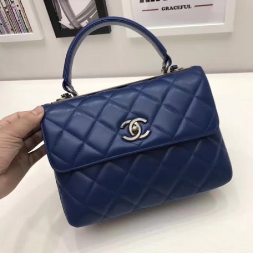Chanel Classic Top Handle Bag Original Schaffell Leder A92991 Royal