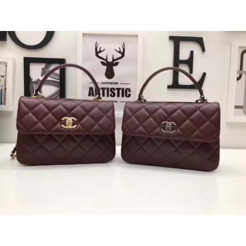 Chanel Classic Top Handle Bag Original Schaffell Leder A92991 Wein
