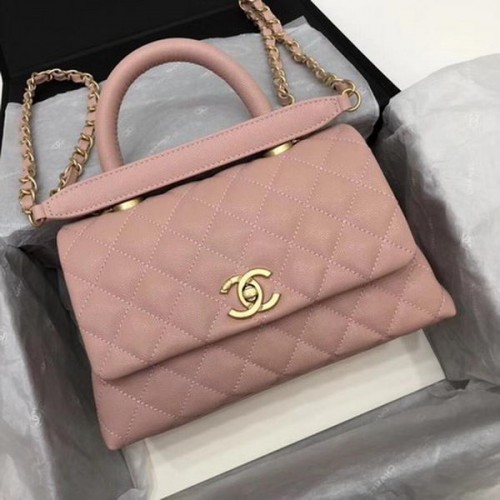Chanel Classic Top Handle Bag Pink Cannage Muster A92290 Gold