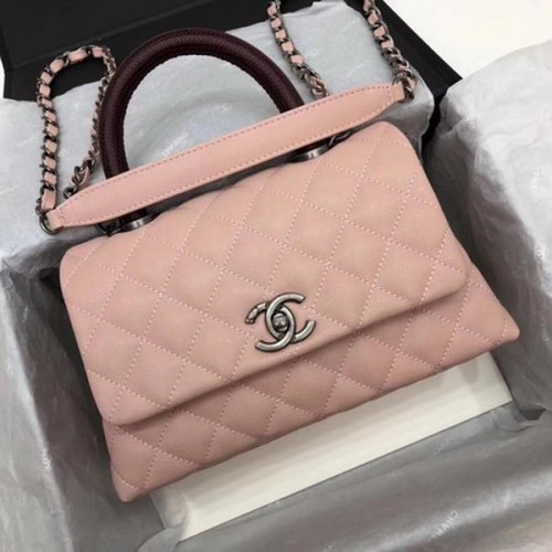Chanel Classic Top Handle Bag Pink Cannage Muster A92290 Rot