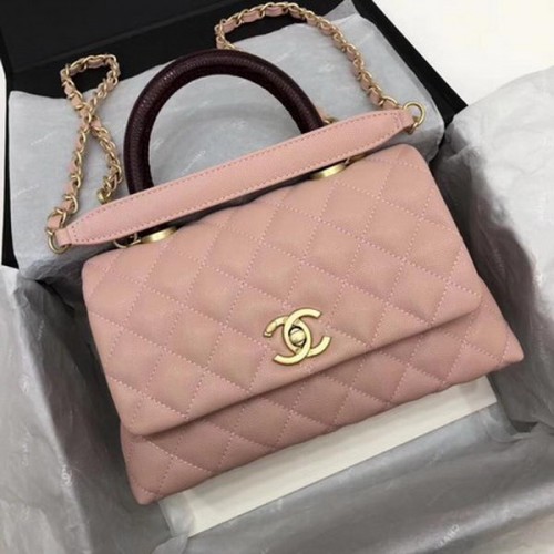 Chanel Classic Top Handle Bag Pink Cannage Muster A92290 Wein