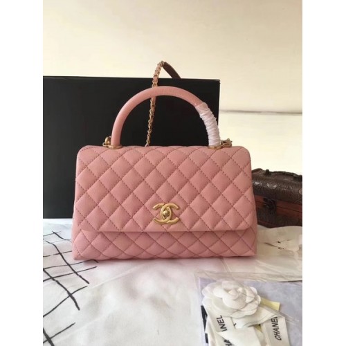 Chanel Classic Top Handle Bag Pink Original Leder A92292 Gold