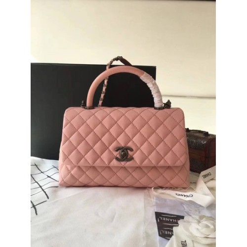 Chanel Classic Top Handle Bag Pink Original Leder A92292 Silber