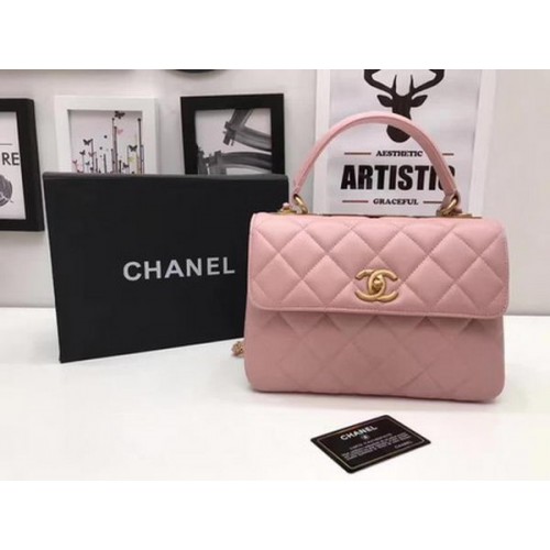 Chanel Classic Top Handle Bag Rosa Schafsleder A92991 Gold