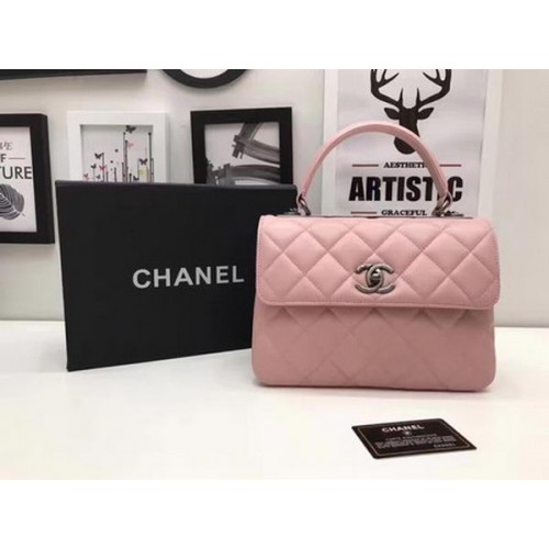 Chanel Classic Top Handle Bag Rosa Schafsleder A92991 Silber