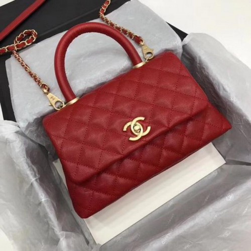 Chanel Classic Top Handle Tasche Rot Cannage Muster A92290 Gold