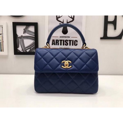 Chanel Classic Top Handle Tasche Schaffell Leder CHA2371 Blau