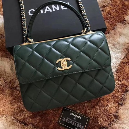 Chanel Classic Top Handle Bag Schafsleder CHA2371 Deep Green