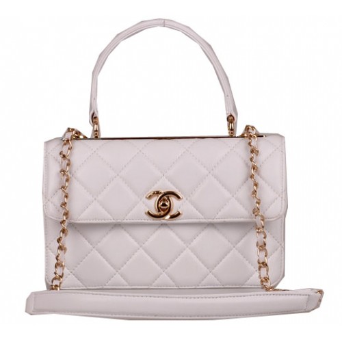 Chanel Classic Top Handle Tasche Schaffell Leder CHA92236 Weiß
