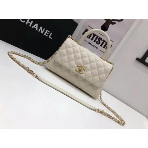 Chanel Classic Top Handle Bag Weiß Cannage Muster A92290 Gold