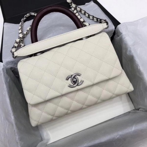 Chanel Classic Top Handle Bag Weiß Cannage Muster A92290 Rot