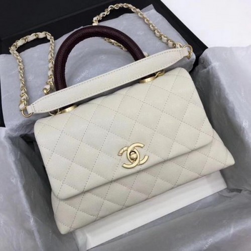 Chanel Classic Top Handle Bag Weiß Cannage Muster A92290 Wein