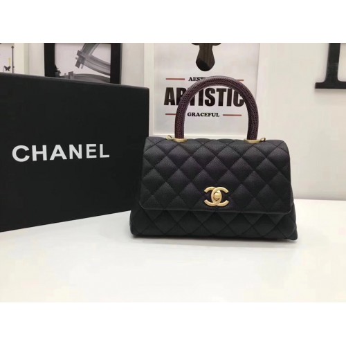 Chanel Classic Top Handle Bag schwarz Cannage Muster A92290 Gold