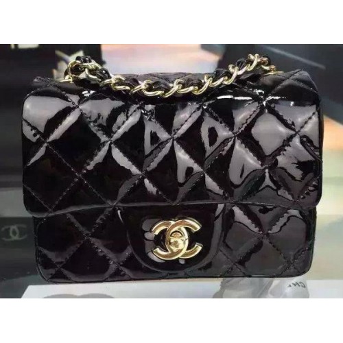 Chanel Classic Mini Flap Bag Schwarz Original Lackleder CF7171 Gold