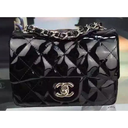 Chanel Classic Mini Flap Bag Schwarz Original Lackleder CF7171 Silber