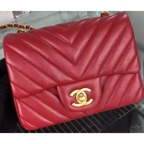 Chanel Classic Mini Flap Bag Chevron Schaffell Leder A68748 Burgund