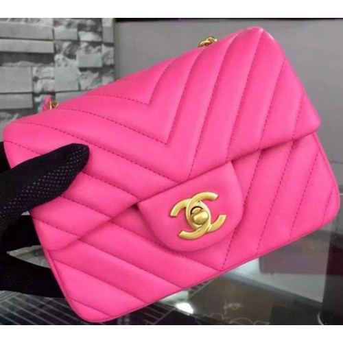 Chanel Classic Mini Flap Bag Chevron Schaffell Leder A68748 Rose