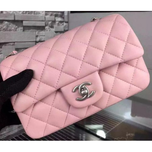 Chanel Classic Mini Flap Bag Rosa Schafsleder A67350 Silber