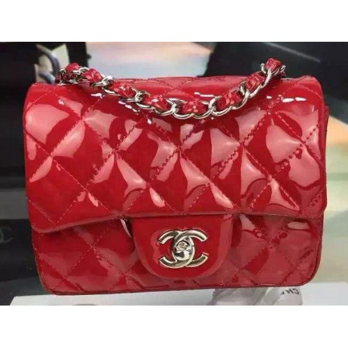Chanel Classic Mini Flap Bag Rot Original Lackleder CF7171 Silber