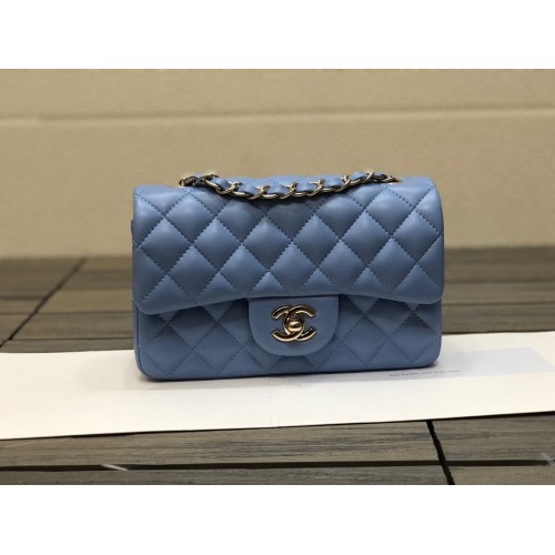 Chanel Classic Mini Flap Original Schaffell-Ledertasche 1116 Blau