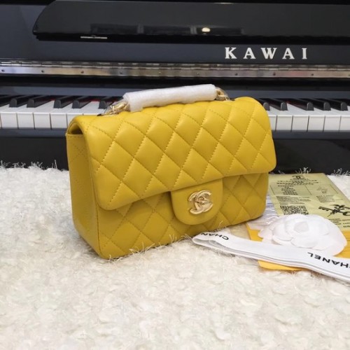 Chanel Classic Original Schaffell Leder Umhängetasche A1116 Gelbgoldkette