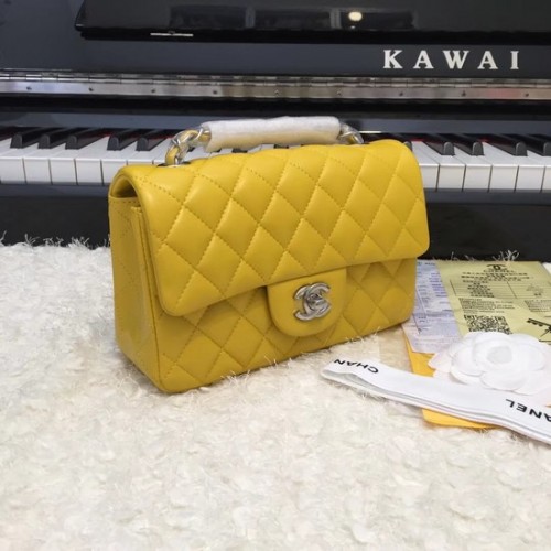Chanel Classic Original Schaffell Leder Umhängetasche A1116 gelbe Silberkette