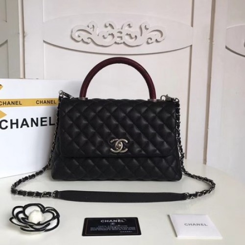 Chanel Classic Red Top Handle Bag Original Caviar Leather A92215 schwarz