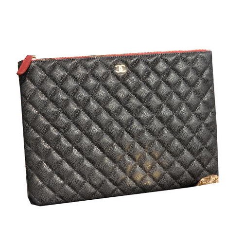 Chanel Clutch Bag Schwarz Cannage Muster Leder A82044 Gold