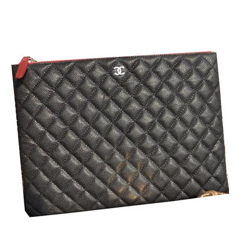 Chanel Clutch Bag Schwarz Cannage Muster Leder A82044 Silber