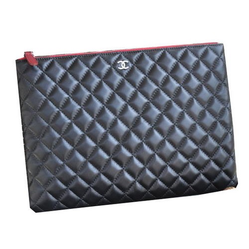 Chanel Clutch Bag Schwarz Schafsleder A82044 Silber
