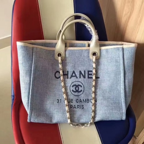 Chanel Deauville Einkaufstasche Original Canvas Leder A68047-8
