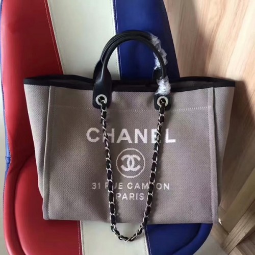 Chanel Deauville Einkaufstasche Original Canvas Leder A68047-9