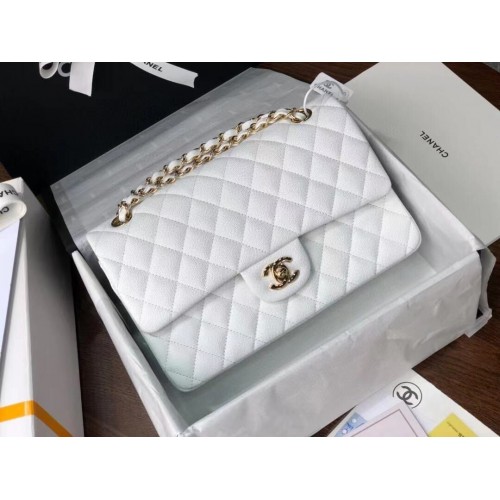 Chanel Doppelklappen Taschen Original White Caviar Leather A36097 Gold