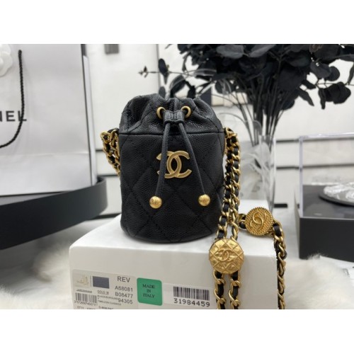 Chanel Tasche mit Kordelzug Gold Metal A68081 schwarz