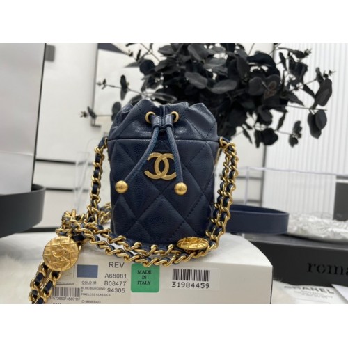 Chanel Beutel mit Kordelzug Gold Metal A68081 dunkelblau