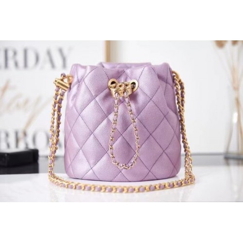 Chanel Tasche mit Kordelzug Genarbtes Kalbsleder Gold Metall AS2859 Lavendel