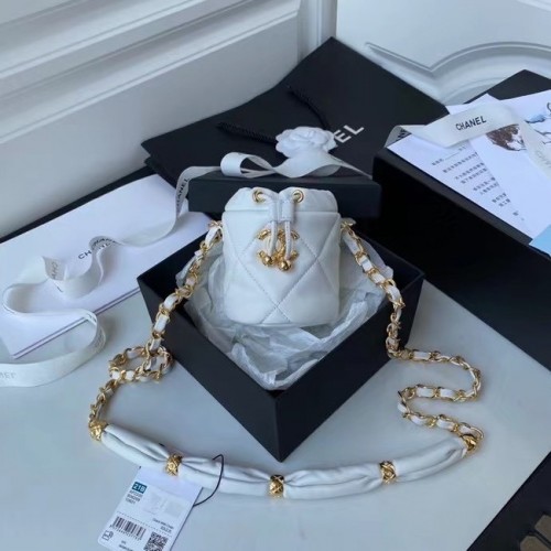 Chanel Tasche mit Kordelzug Lammleder Gold Metall AP2330 Weiß