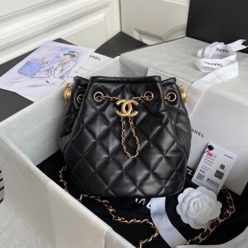 Chanel Drawstring Sheepskin Tasche AS2057 schwarz