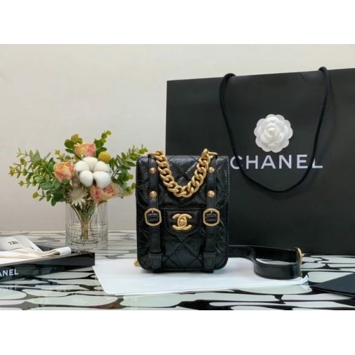 Chanel FLAP BAG Kalbsleder im Alter von goldfarbenem Metall AS2695 Schwarz