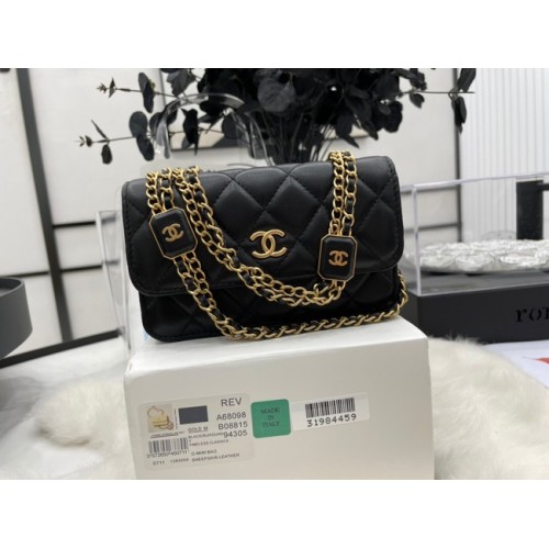 Chanel Mini FLAP BAG Lammleder Goldfarbenes Metall A68098 schwarz