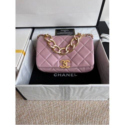 Chanel FLAP BAG Lammleder Goldfarbenes Metall AS3366 rosa